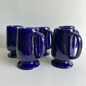 Cobalt Blue Pedestal Mugs Ceramic Modern GUC Set of 5